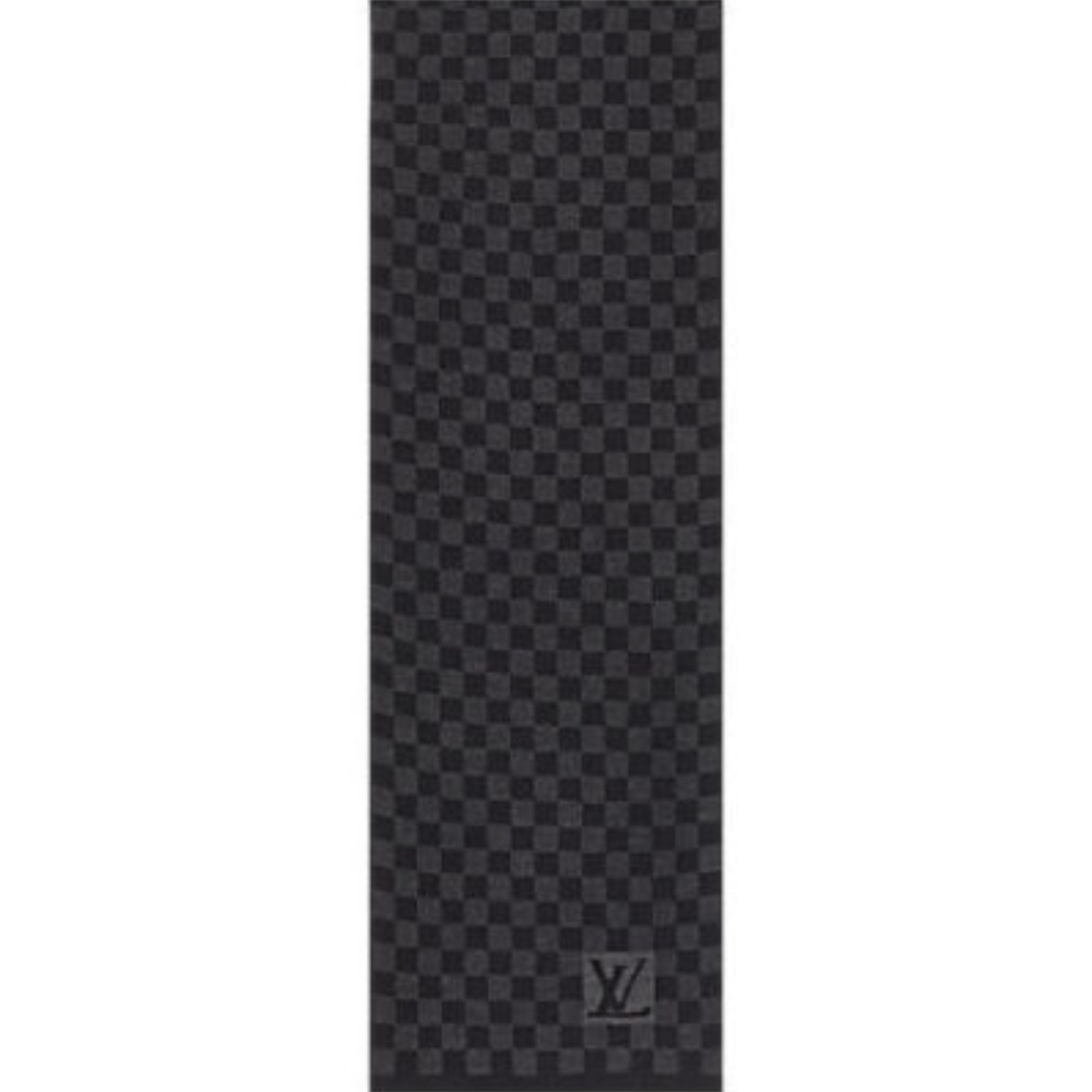 New Louis Vuitton Scarf Damier Wool Black Gray Wrap - Picture 7 of 8
